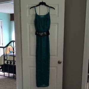 Maurices Teal Maxi Dress with Black Accent